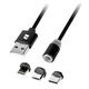 Rebel USB kabel magnetni 2.0 M.- mikro - lightning -C. M., črne barve, 1m