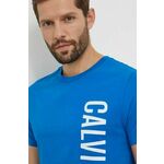 Bombažna kratka majica Calvin Klein moški, turkizna barva - modra. Kratka majica iz kolekcije Calvin Klein, izdelana iz pletenine s potiskom. Model iz zračne bombažne tkanine.