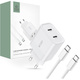 Tech-protect C20W polnilnik 2x USB-C 20W + kabel USB-C, bela