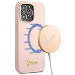 Guess GUHMP13LLSLMGLP iPhone 13 Pro / 13 6,1" svetlo-roza/light pink trdi ovitek Silikonski napis Gold Logo Magsafe