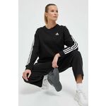 Bombažen pulover adidas ženska, črna barva - črna. Pulover iz kolekcije adidas, izdelan iz elastične pletenine. Model iz izjemno udobne bombažne tkanine.