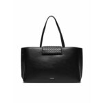 Torbica Calvin Klein črna barva - črna. Velika nakupovalna torbica iz kolekcije Calvin Klein. Model na zapenjanje, izdelan iz ekološkega usnja.