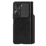 usnjen ovitek z zavihkom in pokrovom za kamero za samsung galaxy z fold 5 nillkin qin leather pro - black