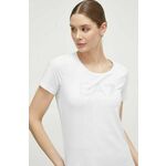 Kratka majica EA7 Emporio Armani ženski, bela barva - bela. Kratka majica iz kolekcije EA7 Emporio Armani, izdelana iz tanke, elastične pletenine. Model iz izjemno udobne, zračne tkanine z visoko vsebnostjo bombaža.