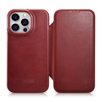 iCARER ce oil wax premium leather folio case usnjena torbica iphone 14 pro max magnetic flip magsafe red (aki14220708-rd)