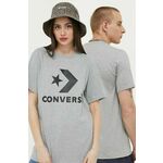 Bombažna kratka majica Converse siva barva - siva. Kratka majica iz kolekcije Converse, izdelana iz tanke, elastične pletenine. Model iz izjemno udobne bombažne tkanine.