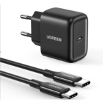 Ugreen cd250 omrežni polnilec, 25 W, usb-c (črn) + kabel usb-c za usb-c, 2 m (črn)