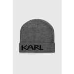 Kapa Karl Lagerfeld siva barva, - siva. Kapa iz kolekcije Karl Lagerfeld. Model izdelan iz pletenine s potiskom.