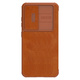 slomart nillkin qin usnje pro case samsung galaxy s23+ flip cover ovitek za kamero rjave barve