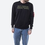 Pulover Alpha Industries Embroidery moški, črna barva - črna. Pulover iz kolekcije Alpha Industries, izdelan iz elastične pletenine. Model iz izjemno udobne tkanine z visoko vsebnostjo bombaža.