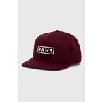 Bombažna bejzbolska kapa Vans bordo barva - bordo. Kapa s šiltom vrste snapback iz kolekcije Vans. Model izdelan iz tkanine z nalepko. Bombažen, udoben material.