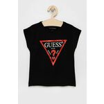 Otroški t-shirt Guess - črna. Otroški T-shirt iz kolekcije Guess. Model izdelan iz tanke, rahlo elastične pletenine.