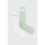 Nogavice HUGO 2-pack moški, zelena barva - zelena. Visoke nogavice iz kolekcije HUGO. Model izdelan iz elastičnega materiala. V kompletu sta dva para.