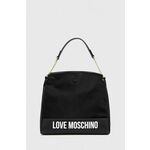 Torbica Love Moschino črna barva - črna. Majhna nakupovalna torbica iz kolekcije Love Moschino. Model na zapenjanje, izdelan iz kombinacije tekstilnega materiala in ekološkega usnja.