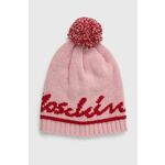 Volnena kapa Moschino roza barva - roza. Kapa iz kolekcije Moschino. Model izdelan iz vzorčaste pletenine.