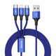 BASEUS Rapid 3v1 napajalni kabel za Micro USB, Lightning, Type-C 3A/1.2m, temno moder CAMLT-SU13