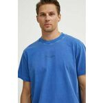 Bombažna kratka majica G-Star Raw moška, D25737-C756 - modra. Kratka majica iz kolekcije G-Star Raw, izdelana iz tanke, elastične pletenine. Model iz izjemno udobne bombažne tkanine.